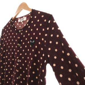 PLAY Comme des Garçons AD2013 ポルカドット柄 ニット カーディガン 薄手 ウール ハートワッペン L ボルドー AZ-N037
