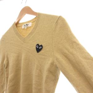 PLAY Comme des Garçons AD2013 ニット セーター Vネック ハート ワッペン ウール M ベージュ系 AZ-N017 /UO