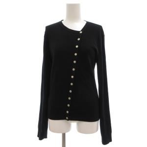長袖 カーディガン プレッション ニット アシンメトリー ロゴボタン 2 ブラック /UO