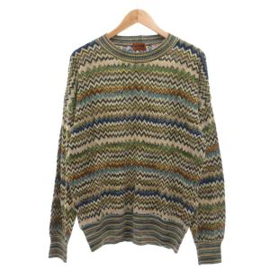 ニット セーター 長袖 50 緑系 総柄 マルチカラー /UO