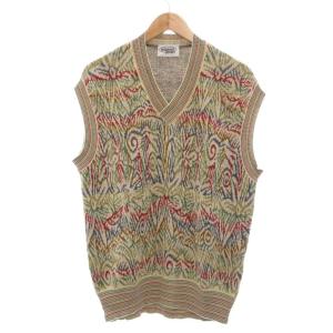 ベスト リネン混 XL オフホワイト系 マルチカラー 総柄 /UO