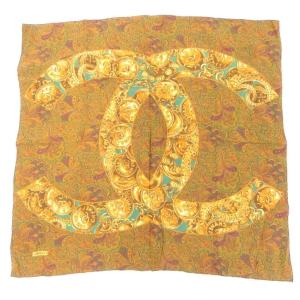CHANEL 大判 スカーフ ココマーク ペイズリー 茶 ブラウン /UO AA
