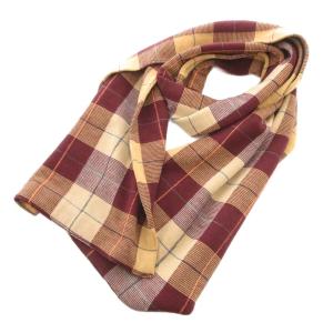 マフラー ストール ピュアメリノウール ベージュ ワインレッド 筒状 チェック /GV