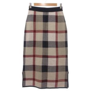 タグ付き チェック柄 ニット ジャカードスカート ロング 38 ベージュ系 マルチカラー /UO