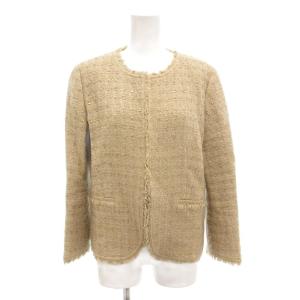 ツイードジャケット 40 L ノーカラー フリンジ ベージュ /AE