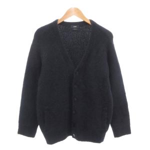 アルパカ ガーター Vネック カーディガン ニット 長袖 紺 ダークネイビー /AE