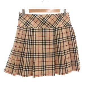 美品 ミニスカート 38 ボックスプリーツ ノバチェック ベージュ /AE