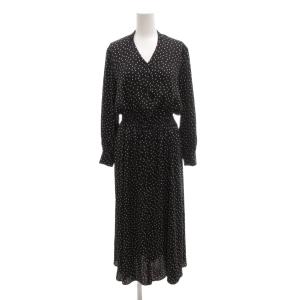 美品 20AW ロングワンピース 38 長袖 マキシ ロング ドット 総柄 黒 ブラック /AE