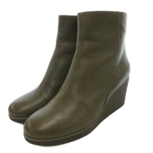 NAVY ショートブーツ 37.5 シューズ サイドジップ ウェッジソール レザー カーキ /AE