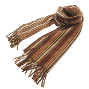 マフラー フリンジ ストライプ アンゴラ混 茶 ブラウン /AE