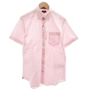 ボタンダウンシャツ BD 半袖 L ストライプ 襟裏花柄 ピンク /AE