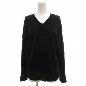 洗える シルクウールカシミヤ Vネックニット セーター 長袖 44 無地 黒 ブラック 大きいサイズ /AE