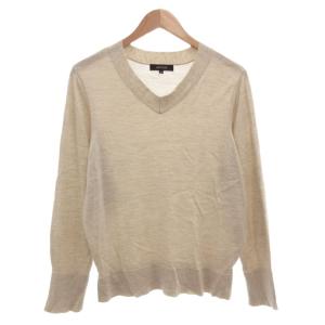 洗える シルクウールカシミヤ Vネックニット セーター 44 長袖 無地 ベージュ 大きいサイズ /AE