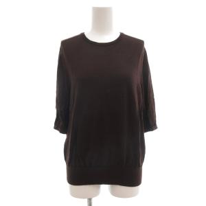 美品 ニット セーター 44 5分袖 シルク混 ダークブラウン 大きいサイズ /AE