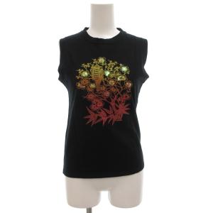 ノースリーブTシャツ 0 黒 ブラック プリント スパンコール装飾 鳥 花柄 /GV