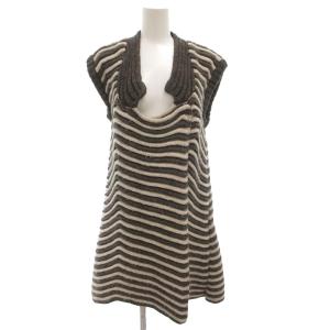 ノースリーブニットワンピース ひざ丈 アルパカ混 XL グレー 白 ホワイト ボーダー /GV