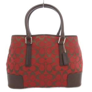 ハンドバッグ シグネチャー キャンバス レザー ロゴ 赤 レッド 6089 /AE