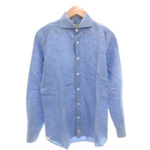 LUXURY VINTAGE シャツ 長袖 14.5/37 リネン混 無地 水色 ライトブルー /AE