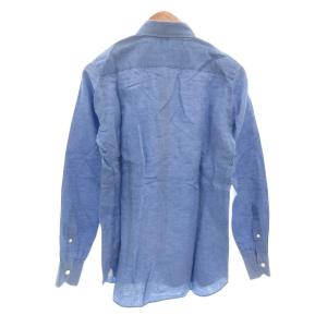LUIGI BORRELLI LUXURY VINTAGE シャツ 長袖 14.5/37 リネン混 無地 水色 ライトブルー /AE