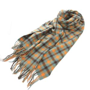 ストール マフラー ウール アンゴラ混 オレンジ 青 ブルー チェック /FF