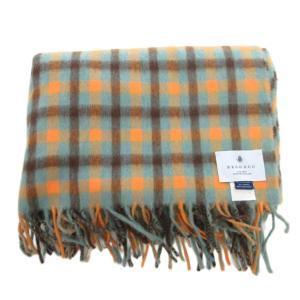 Begg&Co ストール マフラー ウール アンゴラ混 オレンジ 青 ブルー チェック /FF