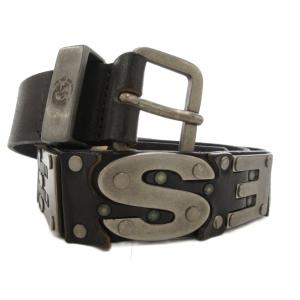 レザーベルト 本革 黒 ブラック ロゴスタッズ /GV