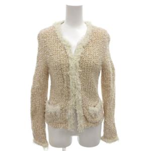カーディガン ニット フリンジ チュール ラメ 長袖 ウール ベージュ /FF