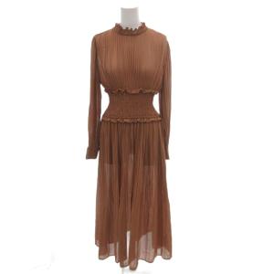 プリーツフレアワンピース ロング 長袖 1 ブラウン /FF