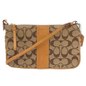 6338 シグネチャー ポシェット ショルダーバッグ 斜め掛け キャンバス レザー 茶 ブラウン /GV