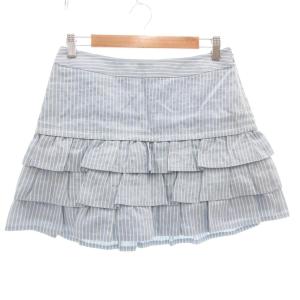 タグ付き ミニスカート 38 フリル ティアード ストライプ 水色 ライトブルー /AE
