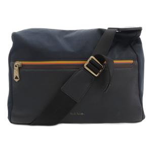 ショルダーバッグ ロゴ ナイロン レザー 紺 ネイビー /AE