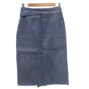 TOMORROWLAND スエード調 ラップスカート ベルト ひざ丈 34 青 ブルー /FF