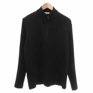 美品 Tシャツ ハーフジップ 長袖 M プリーツ 黒 ブラック /AE