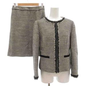 セットアップ スーツ ノーカラージャケット フレアスカート 11 白 ホワイト 黒 ブラック フリンジ