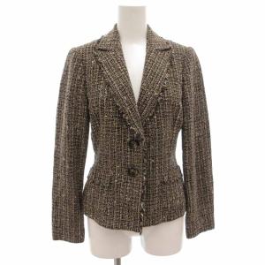 ツイードテーラードジャケット ウール 総裏地 7 ベージュ 黒 ブラック /GV