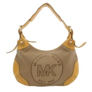 ワンショルダーバッグ ロゴ キャンバス レザー ベージュ 茶 ブラウン /AE