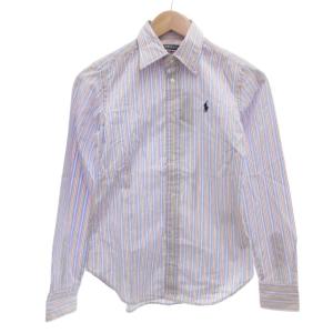 タグ付き スリムフィット シャツ ブラウス 2 ストライプ  ロゴ 長袖 紫 パープル /AE