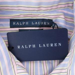 RALPH LAUREN タグ付き スリムフィット シャツ ブラウス 2 ストライプ  ロゴ 長袖 紫 パープル /AE