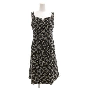 ワンピース M ノースリーブ ひざ丈 総柄 刺繍 ウール 黒 ブラック /AE