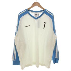 ジャージー ゲームTシャツ 長袖 ロンT ラグランスリーブ 2XL Vネック 3ストライプス 白 ホワイト