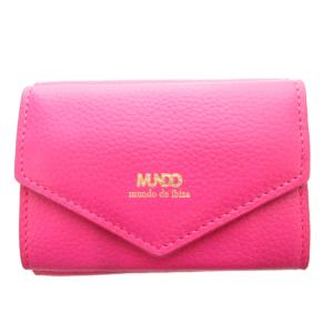 MUNDO 三つ折り財布 コンパクトウォレット レザー 牛革 ロゴ ピンク /FF