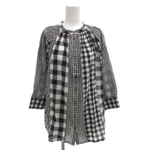 シャツ ブラウス 7分丈 38 チェック 黒 ブラック 白 ホワイト /AE