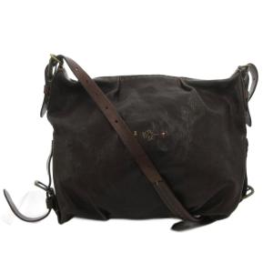 ショルダーバッグ オミノ刺繍 レザー ブラウン