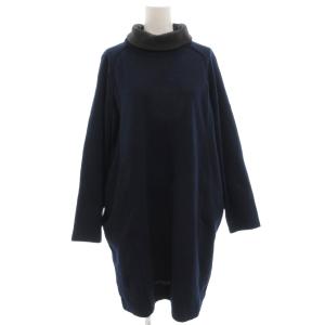 タートルネックワンピース ひざ丈 ウール 長袖 1 紺 ネイビー /GV