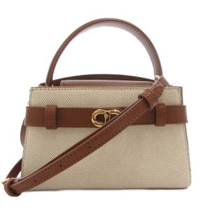 ミニハンドバッグ ショルダー 2WAY 斜め掛け フェイクレザー キャンバス切替 茶 ブラウン /GV