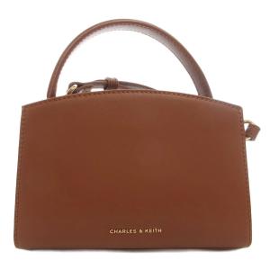 CHARLES & KEITH CHARLES&KEITH チャールズ&キース ミニハンドバッグ ショルダー 2WAY 斜め掛け フェイクレザー キャンバス切替 茶 ブラウン /GV