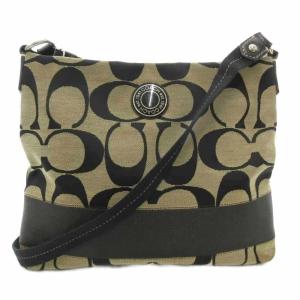 F19220 シグネチャー ショルダーバッグ 斜め掛け クロスボディ キャンバス ベージュ 黒 ブラック