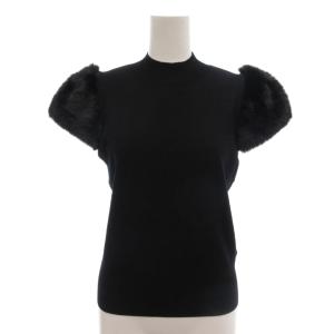 美品 25AW シルクブレンド ショート ファースリーブ ニット 36 フェイクファー ハイネック 黒