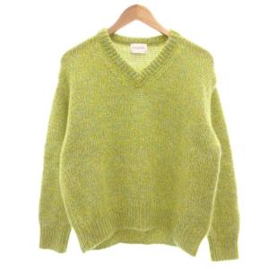 ミックスニット セーター モヘア混 長袖 Vネック 緑系 マルチカラー /UO