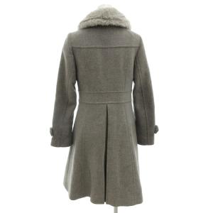 BLUE LABEL CRESTBRIDGE ロングコート フェイクファー付 36 裏地チェック ウール グレー /GV